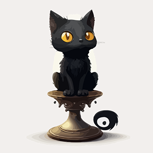 cartoon, black, cute female cat sitting on a pedestal, white background, vector, high definition