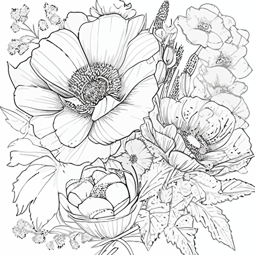 adult coloring page, floral lineart, vector