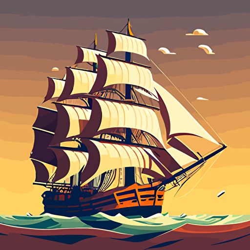 flat vector illustration of a large wooden sailing ship