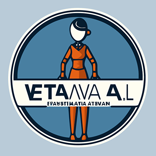 logo for virtual personal assitant called EVA. Logo should be mostly text, modern and approachable. behind the text , there is a vector of a sleek robot holding hands with students