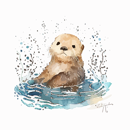 watercolor hand drawn sea otter, cute sea otter cartoon style, vector