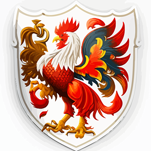 sticker of a fire rooster coat of arms, highly detailed, vector art, defined sticker cutout, plain white background, 32k