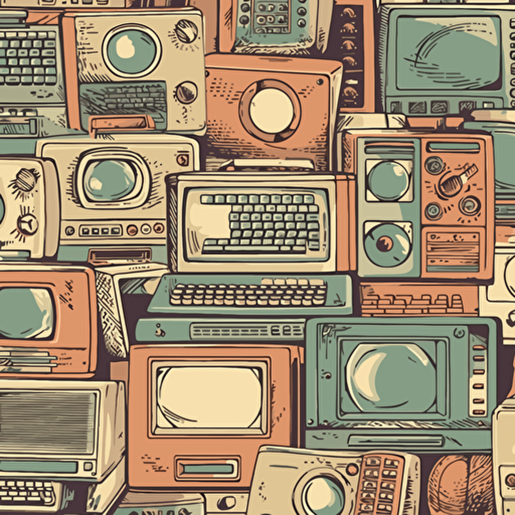 pattern, vectorial, high quality, retro computers , coloured