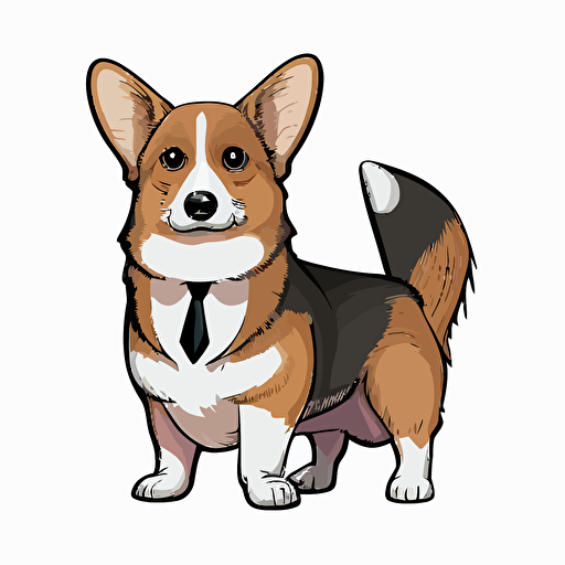 cartoon corgi vector simple illustration wearing business suit large eyes on plain white background