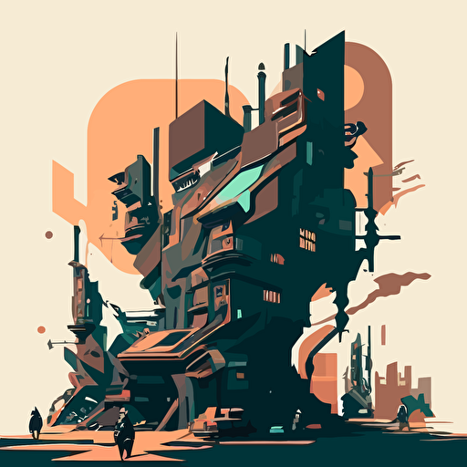illustration cartoon vector, cyberpunk architecture abstract, shapes, simple, one color