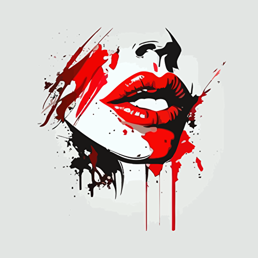 kissing red lips, sports logo style, white background, vector, flat