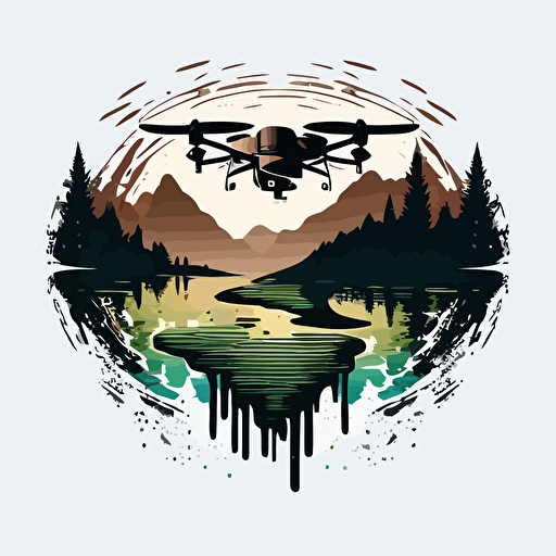 a logo of a drone spraying water on a lake, simple, HD, vector