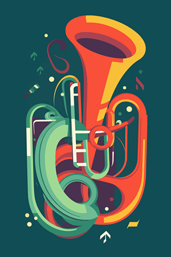 Tuba instrument, flat vector modern style, vibrant, loud, abstract