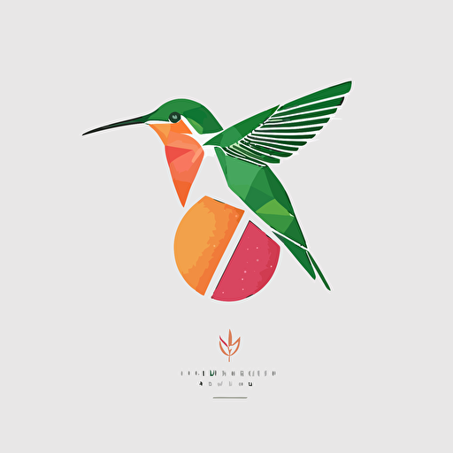 logo minimal linear Hummingbird, geometric, Vector, Logo, japan style, fruits, green, pink, orange