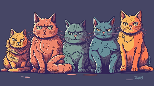 vector art style, various colorful cats with different expressions, in the style of Michael Parks,
