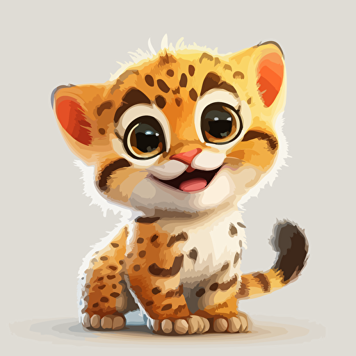 A baby fur colorfull animal, smiling, orange eyes, white background, vector art , pixar style