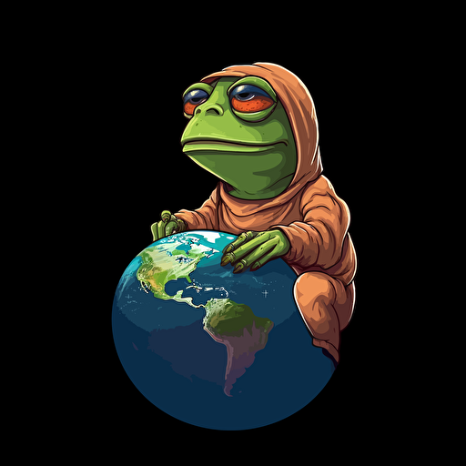 pepe, 2d vector, cartoon, rich pepe, staring at the earth from the moon