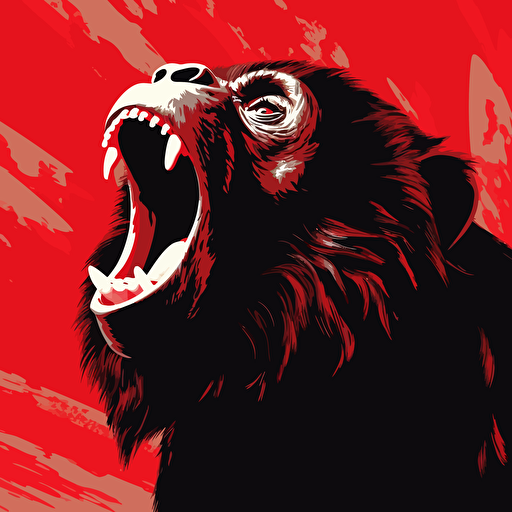 Vector illustration black and white Howler monkey on red background