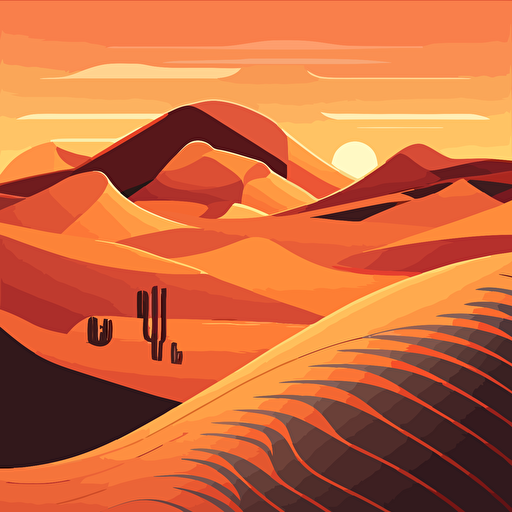 minimal vector illustration of desert dunes with warm sunset lighting