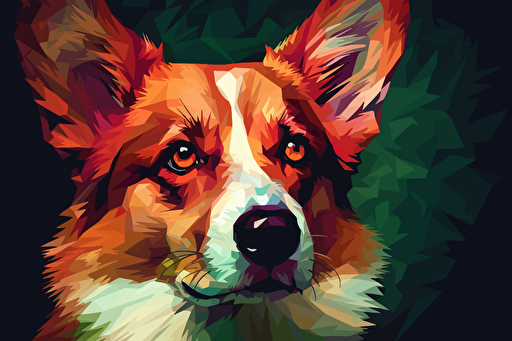 cute pet vector art, watchful corgi , red and green tones, centralized composition, insane detail