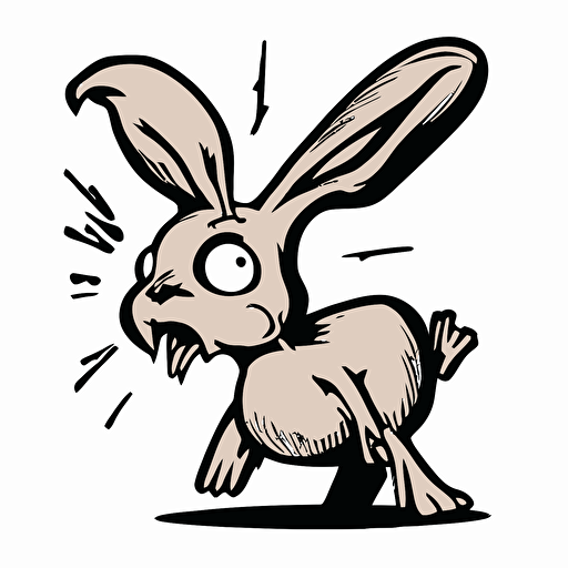 sharpie cartoon caricature: comically distorted features of a rabbit , flat vector, centered image, white background