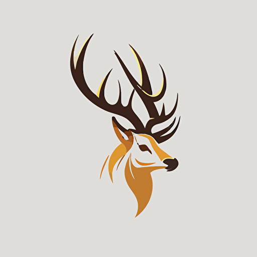 simplistic buck head with big antlers logo, white background, vector image, minimalistic