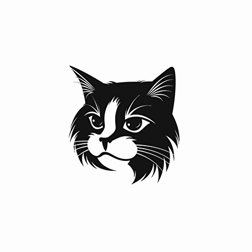 vector logo of a cat's face, including whiskers, minimal design, black and white monochromatic look
