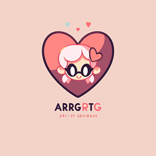 ARTG, simple heart shape logo wordmark inside, Craig McCracken style, 2D flat simple logo, light color, vector, cute, american cartoon style