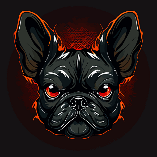 angry dark french bulldog head, cartoon eyes, vector logo, vector art, emblem, simple, cartoon, 2d