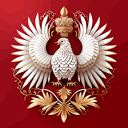 modern, detailed, vector symbol of white eagle with golden crown on red background