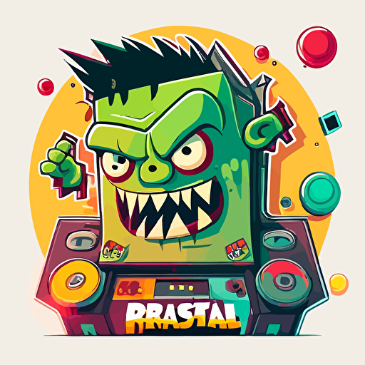 create frankenstain from monster bash pinball artwork, cartoon, vector art, flat, 2D, white background
