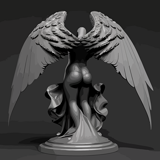 back view, wings of angel statue, illustration Pixar studio style, vector style, grey, v 5