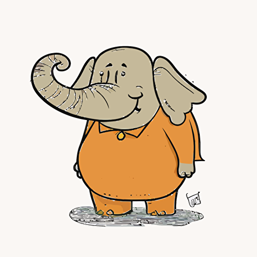 Elephant with orange color skin. Illustration in a children's comic book. The elephant is smiling. Pixar cartoon style. The elephant is an adventurer. Cartoon, vector, flat colours.::5