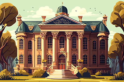 a background image of a university library, cartoon, vector illustration