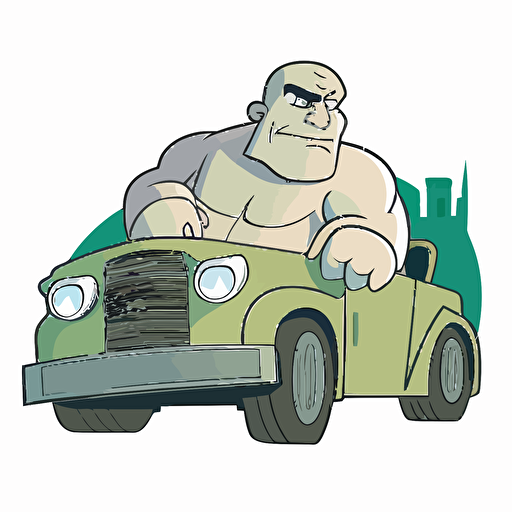 golem in a convertable , vector logo, vector art, emblem, simple cartoon, 2d, no text, white background