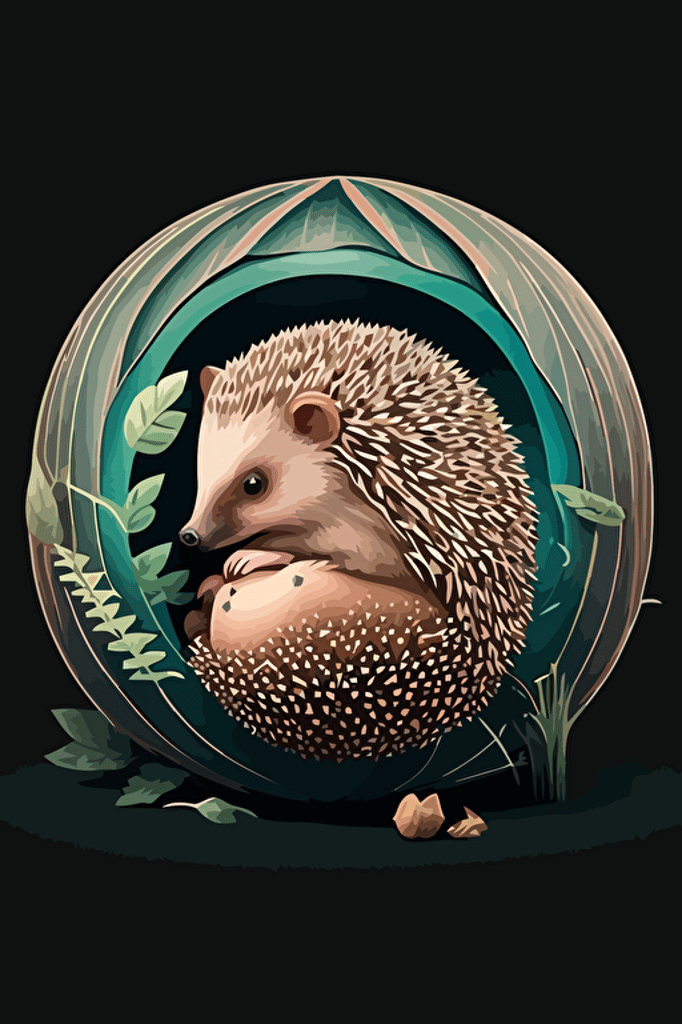 a cute hedgehog curled up in a ball, vector art,