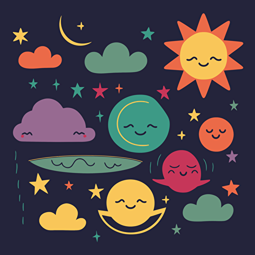 suns, moons, stars, rainbows, clouds, Simple vector drawing of a rainbow, clipart, basic shapes, solid colors, doodle, sticker design, lineart, 2d flat file, silhouette, svg cut file