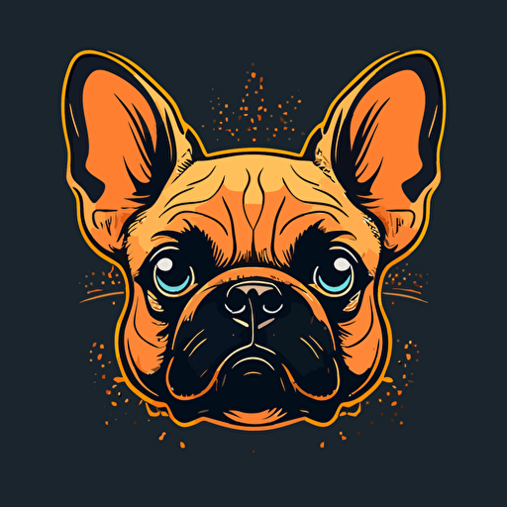 angry french bulldog head, cartoon eyes, cute smile, vector logo, vector art, emblem, simple, cartoon, 2d