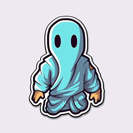 a sticker of a gamer wearing a sheet, to look like a ghost, vector style, simple
