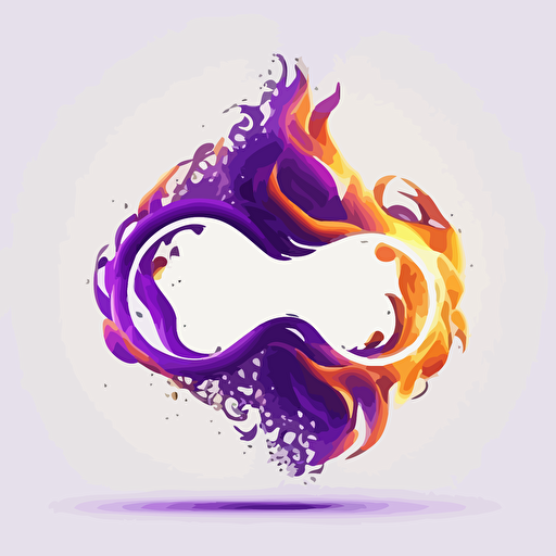 minimalist, logo, infinity symbol on fire, clean, white background, purple, vector, no shadows