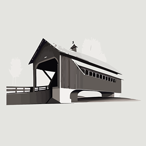 vector, side view of a long covered bridge, no color, minimal design