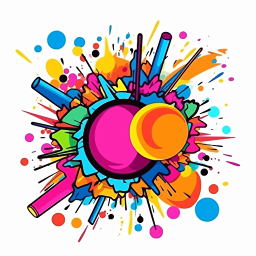 creativity explosion in vector art, cartoon style, objects with a black stroke, beautiful colors