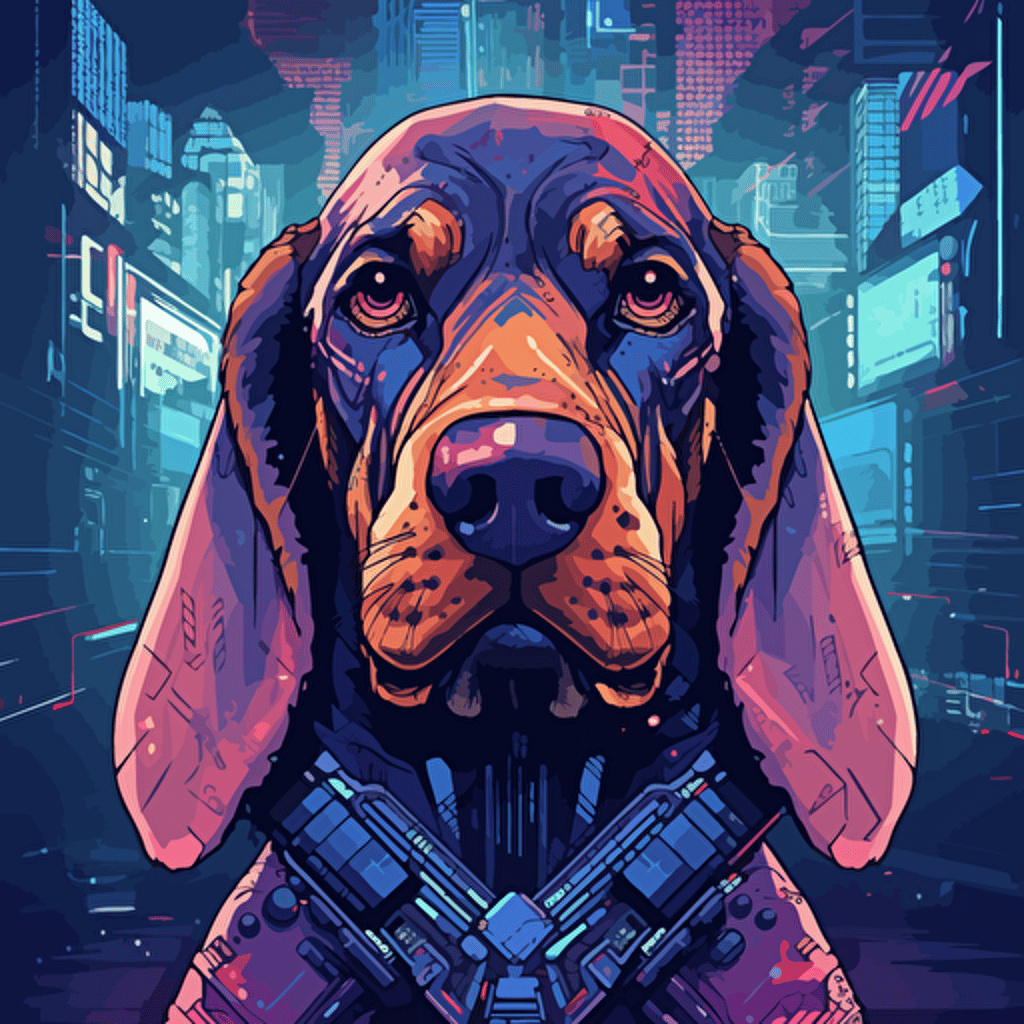 vector art of bloodhound dog in Cyberpunk style