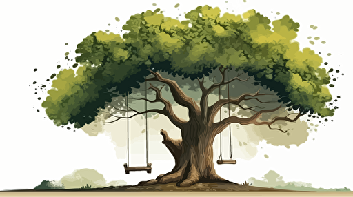 big beautiful tree with swing, vector ilustration