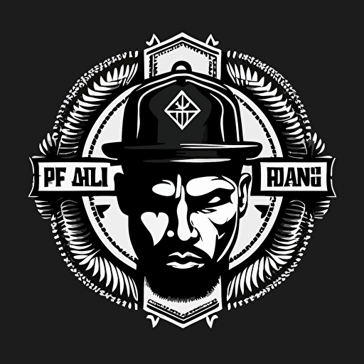 a vector style logo based on the hip-hop band House of Pain, black and white, simple