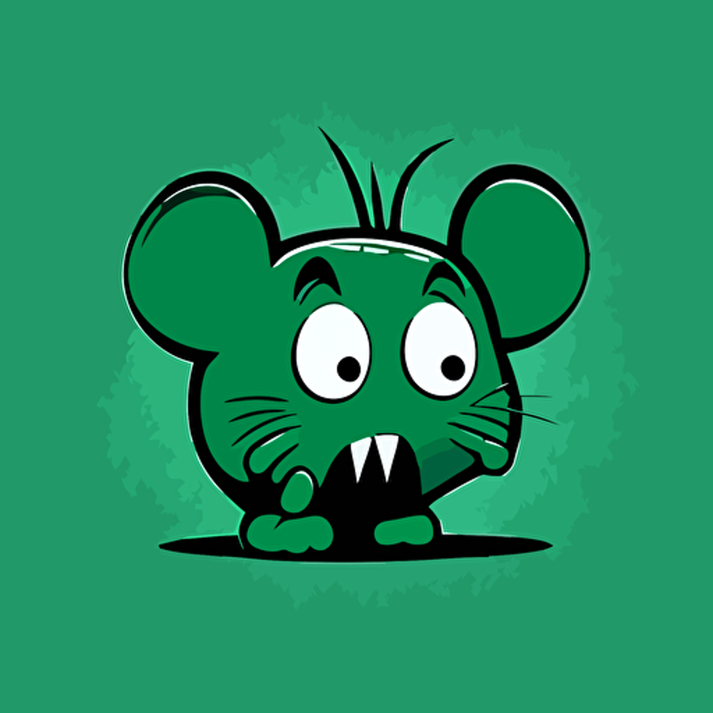 vector image, simple cartoon, twitch emoji, green mouse, looking nervous, worried, anxious scared, cute