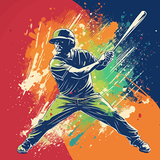 vector illustration of a baseball player hitting the ball, in vivid colors
