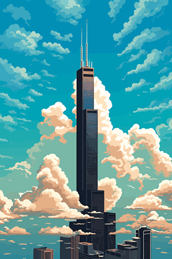 vector art, sears tower, clouds