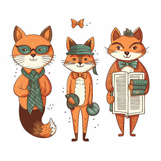 Fantastic Mr. Fox themed bookmark for elementary school students with simple design, happy style, white background, vector, cartoon, three colors