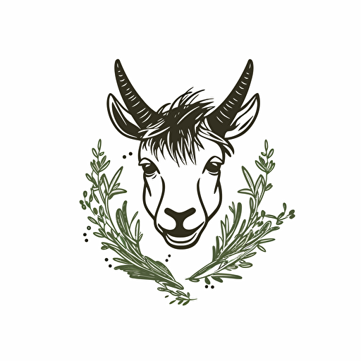vector image, minimalistic, goat head with herbs in its mouth, logo style, simple