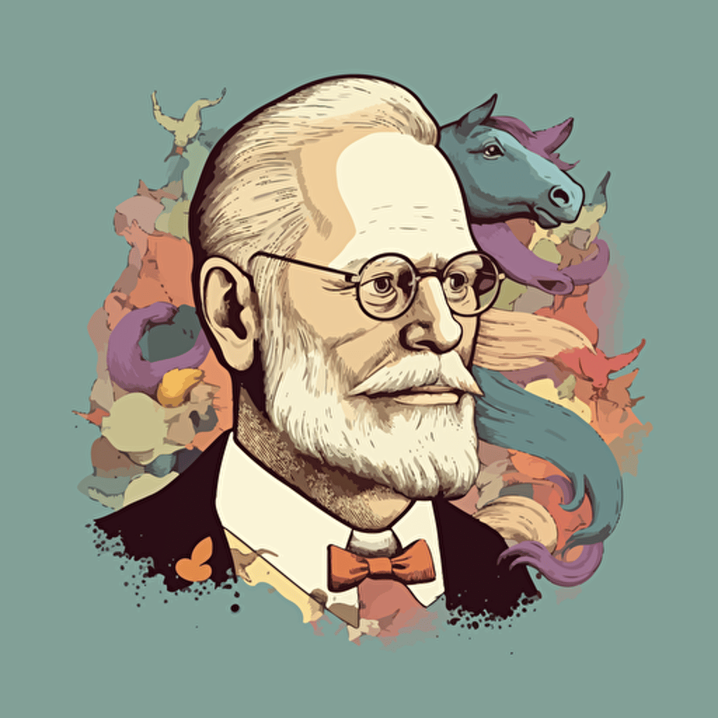sigmund freud as a unicorn, commercial vector illustration