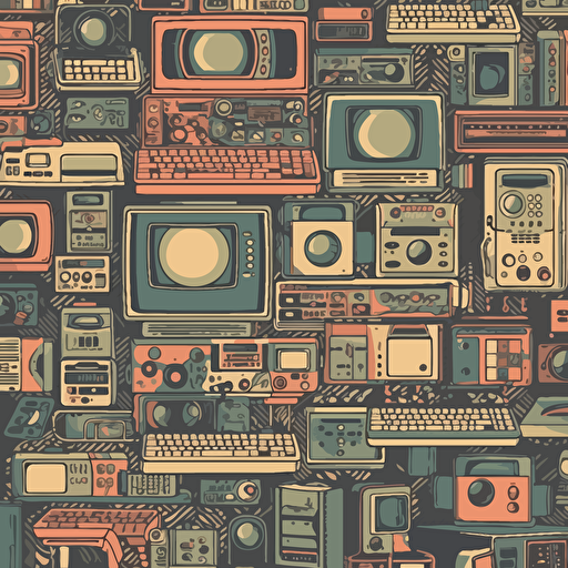 pattern, vectorial, high quality, retro computers , coloured
