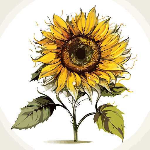 single sunflower vector,comic style, white background