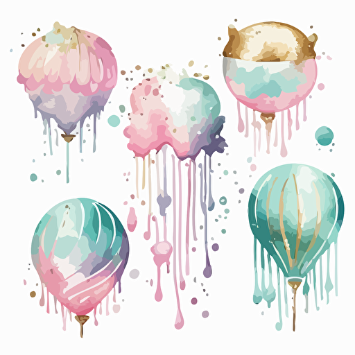 set of cute watercolor pastel foil balloons, vector, clipart, white bacjground