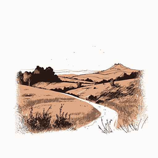 minimalist, in the style of a single line drawing vector ink drowing style with details only white background only two colors yorkshire moors